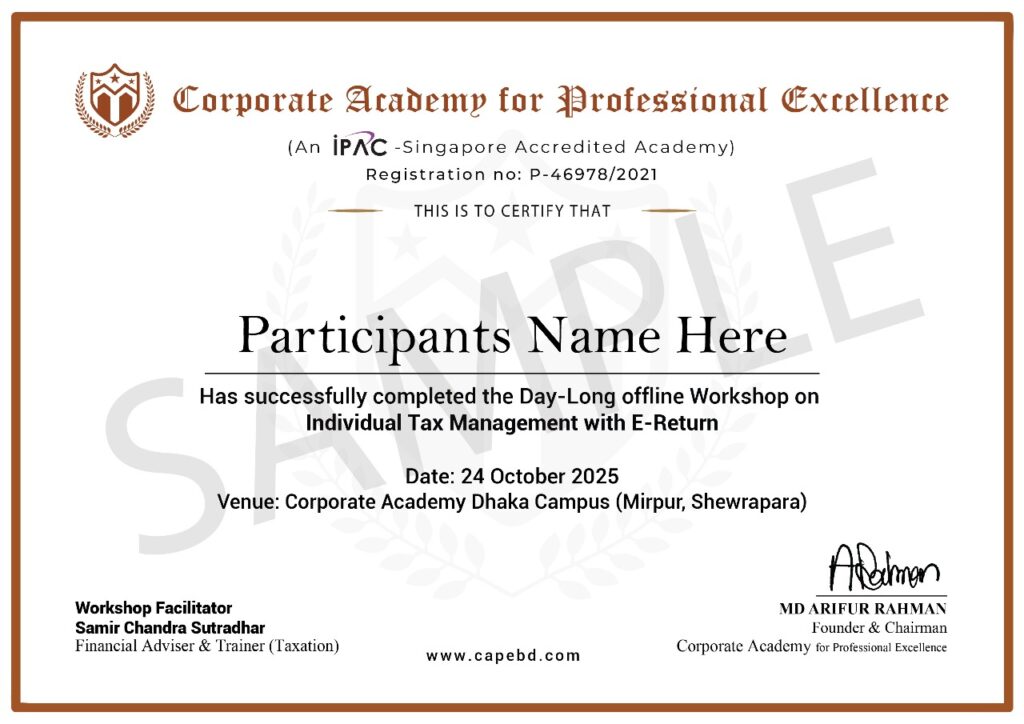 Workshop on E-return Certificate- Corporate Academy for Professional Excellence