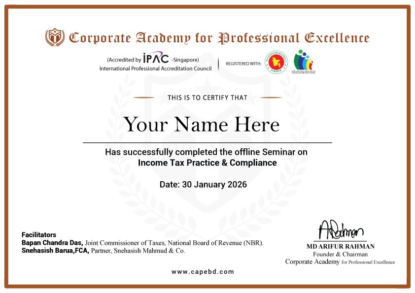 Offline Seminar on Income Tax Practice & Compliance- Certificate