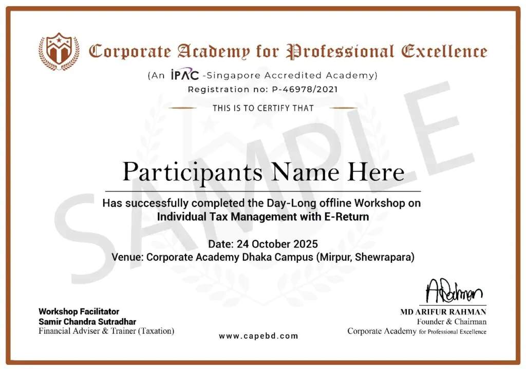 Workshop on E-return Certificate- Corporate Academy for Professional Excellence