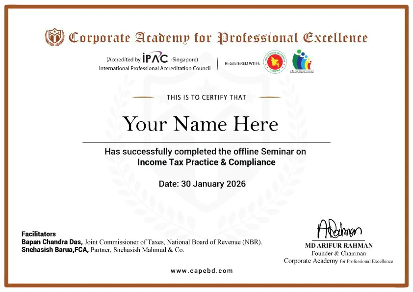 Offline Seminar on Income Tax Practice & Compliance- Certificate